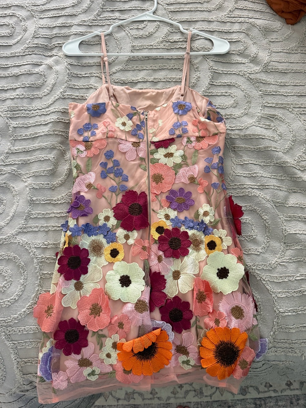 Storia Peach Floral Embroidered Sundress with Purple & Cream Flowers - Picture 2 of 3